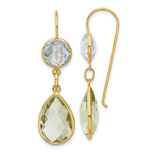 Blue Topaz and Green Quartz Dangle Earrings