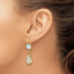 Blue Topaz and Green Quartz Dangle Earrings