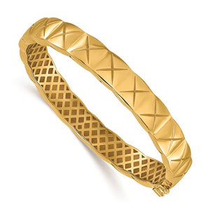 Polished X Pattern Hinged Bangle