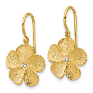 Brushed Diamond Flower Dangle Earrings