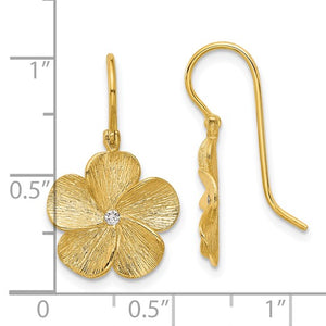 Brushed Diamond Flower Dangle Earrings
